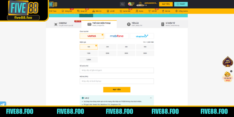 Bạn cũng có thể sử dụng thẻ cào để quy đổi lấy điểm nạp vào số dư
